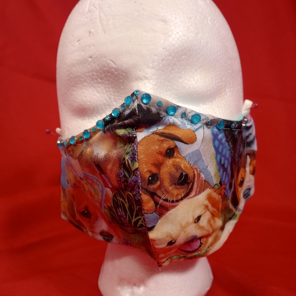 SKU 903KAM Puppy Print Mask with Blue Gems